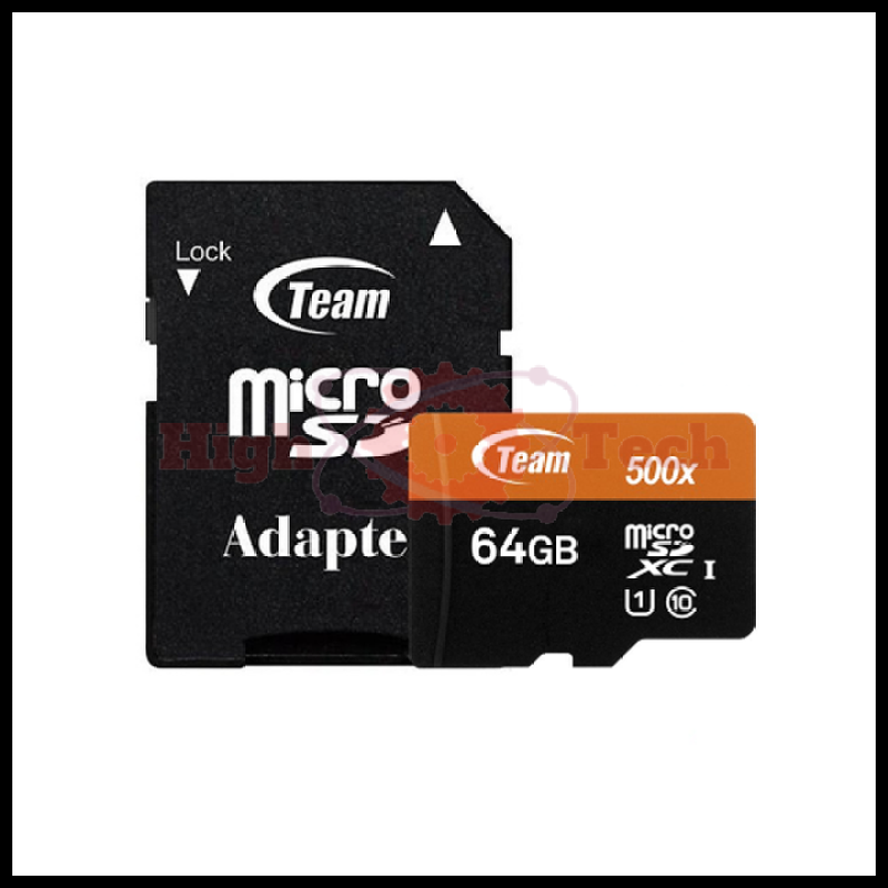 Thẻ nhớ microSDXC Team 64GB 500x upto 80MB-s C10 UHS-I kèm Adapter