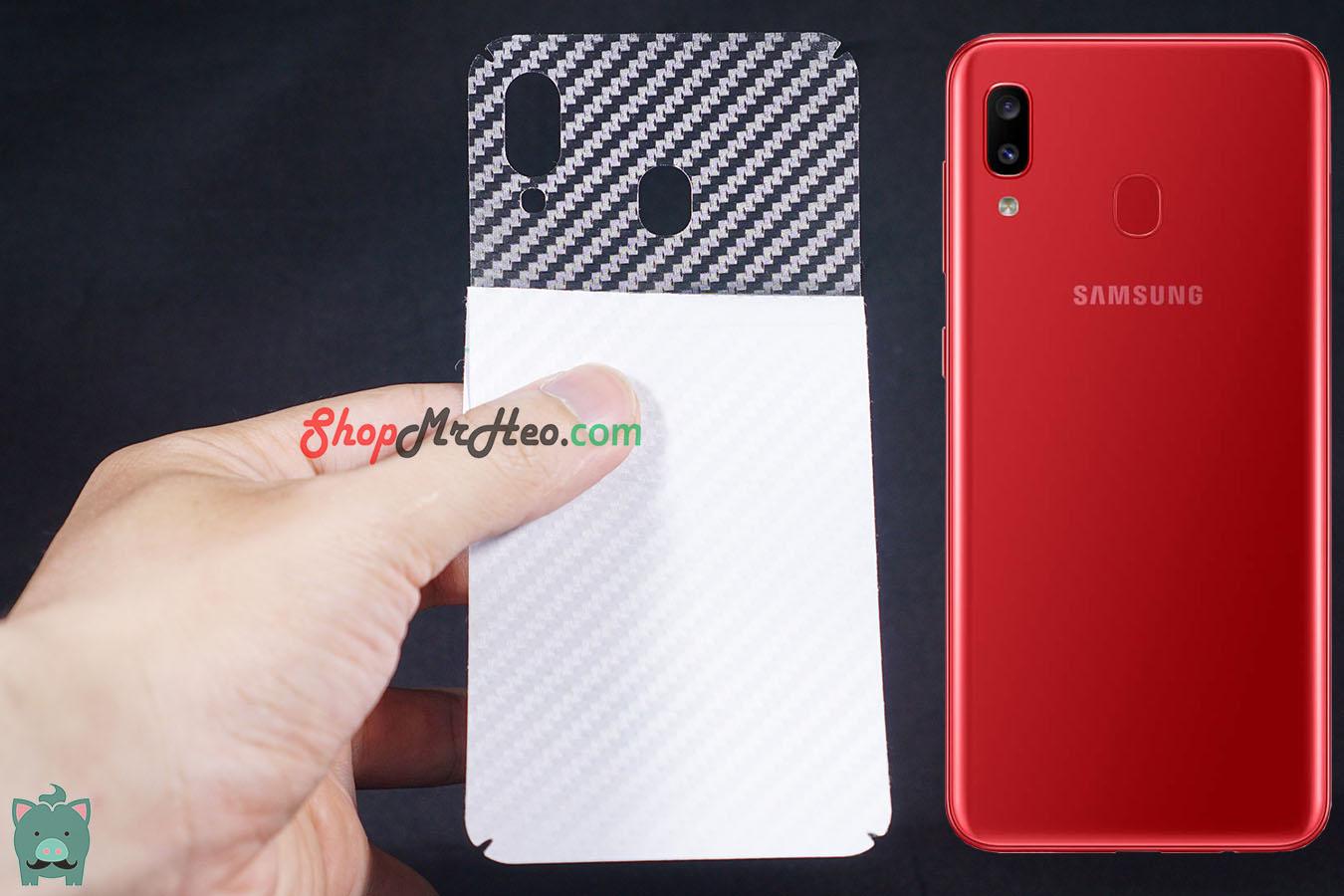 Skin Dán Mặt Sau Lưng Vân 3D Carbon Samsung Galaxy A20 - A30 (Carbon, nhám, Hộp)