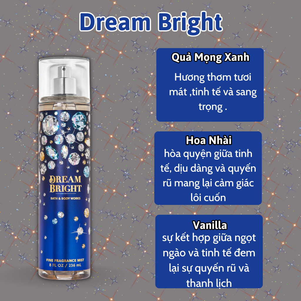 Body Mist Dream Bright Chính Hãng , Bath and Body Work Dream Bright Chính Hãng