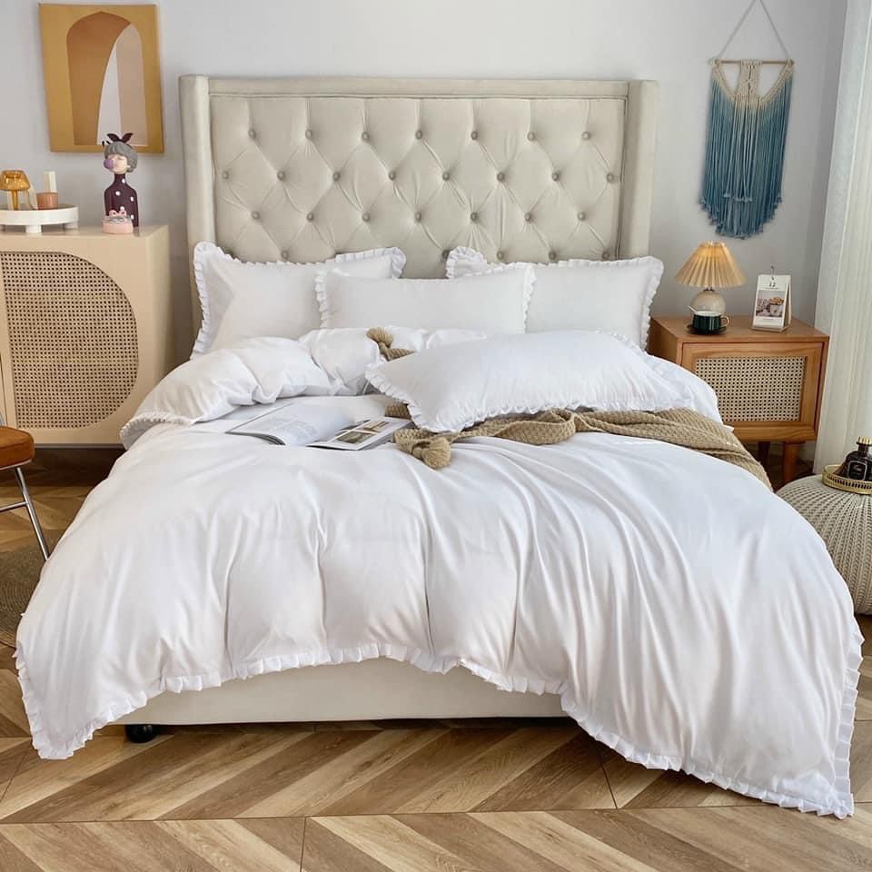 Bộ chăn ga gối cotton tici M2T Bedding phối bèo - vỏ chăn mền, ga giường và 2 vỏ gối - may chun miễn phí drap đủ kích thước nệm 1m, 1m2, 1m4, 1m6, 1m8, 2m2 - không kèm ruột