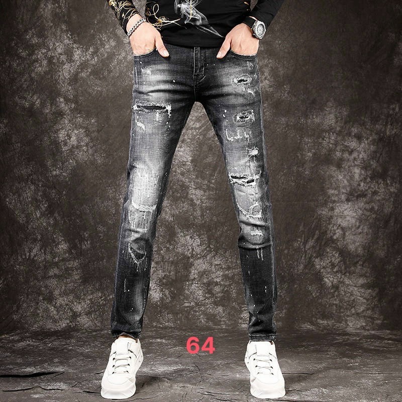 [HCM]Quần jean nam rách phối vẩy sơn cá tính Elly Fashion, Quần bò nam co giãn phong cách Hàn Quốc (kèm hình thật) - QJN64A