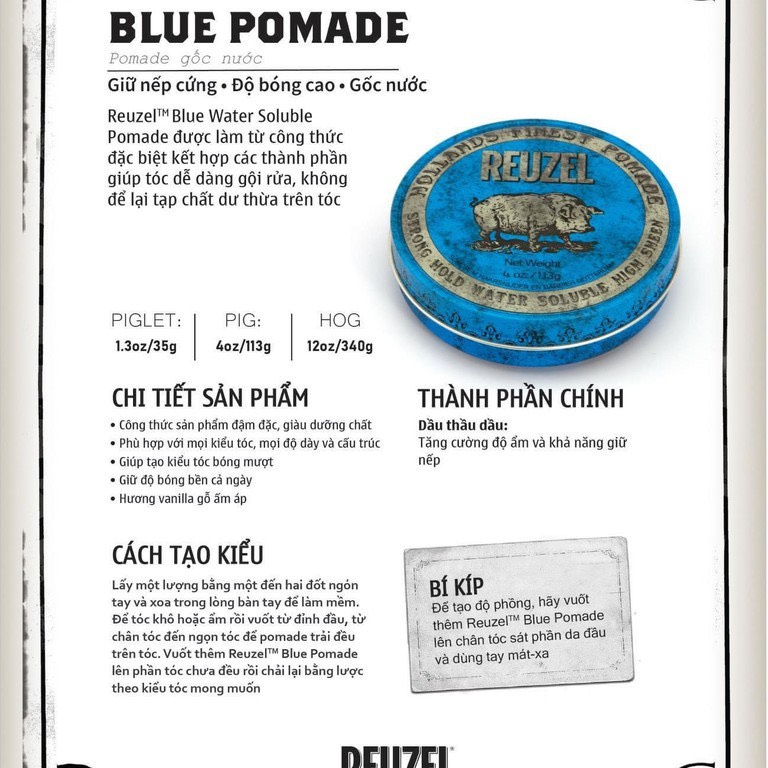 Sáp Vuốt Tóc Nam Reuzel Pomade Đủ Màu
