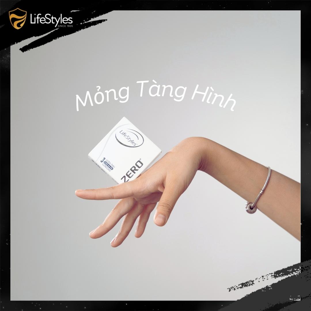 Bao cao su mỏng khít LifeStyles Zero - Trơn êm -  Hộp 12 bao