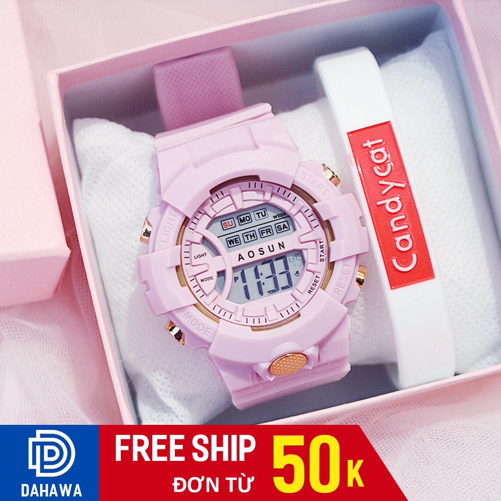 Đồng hồ thể thao nam, nữ Aosun A108 máy điện tử, chống nước tốt, dây cao su cực bền, đèn Led ban ban đêm, có báo thức (Dahawa bảo hành 6 tháng)