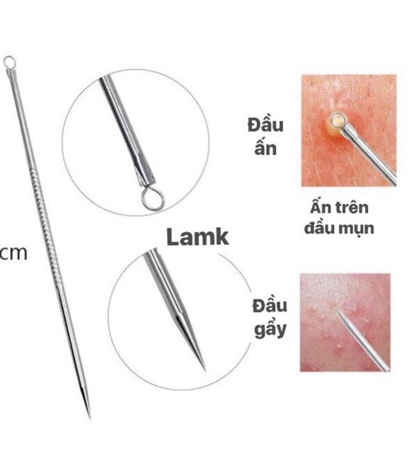 Cây lấy mụn inox 12cm, que nặn mụn inox hai đầu dùng trong spa - Que nặn mụn