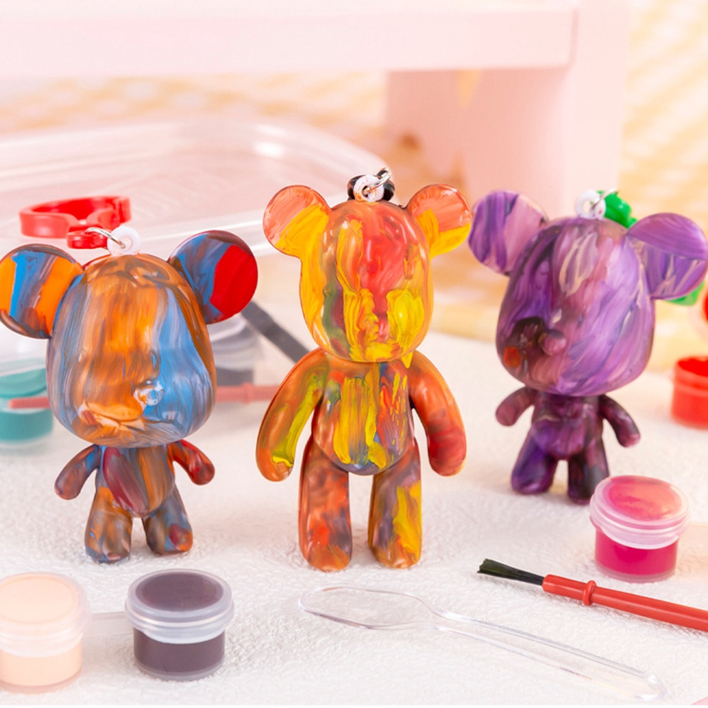 Móc Khóa Nhựa Trắng Nhiều Hình Gấu Bearbrick, Thỏ Bunny Phụ kiện Đổ Loang Màu