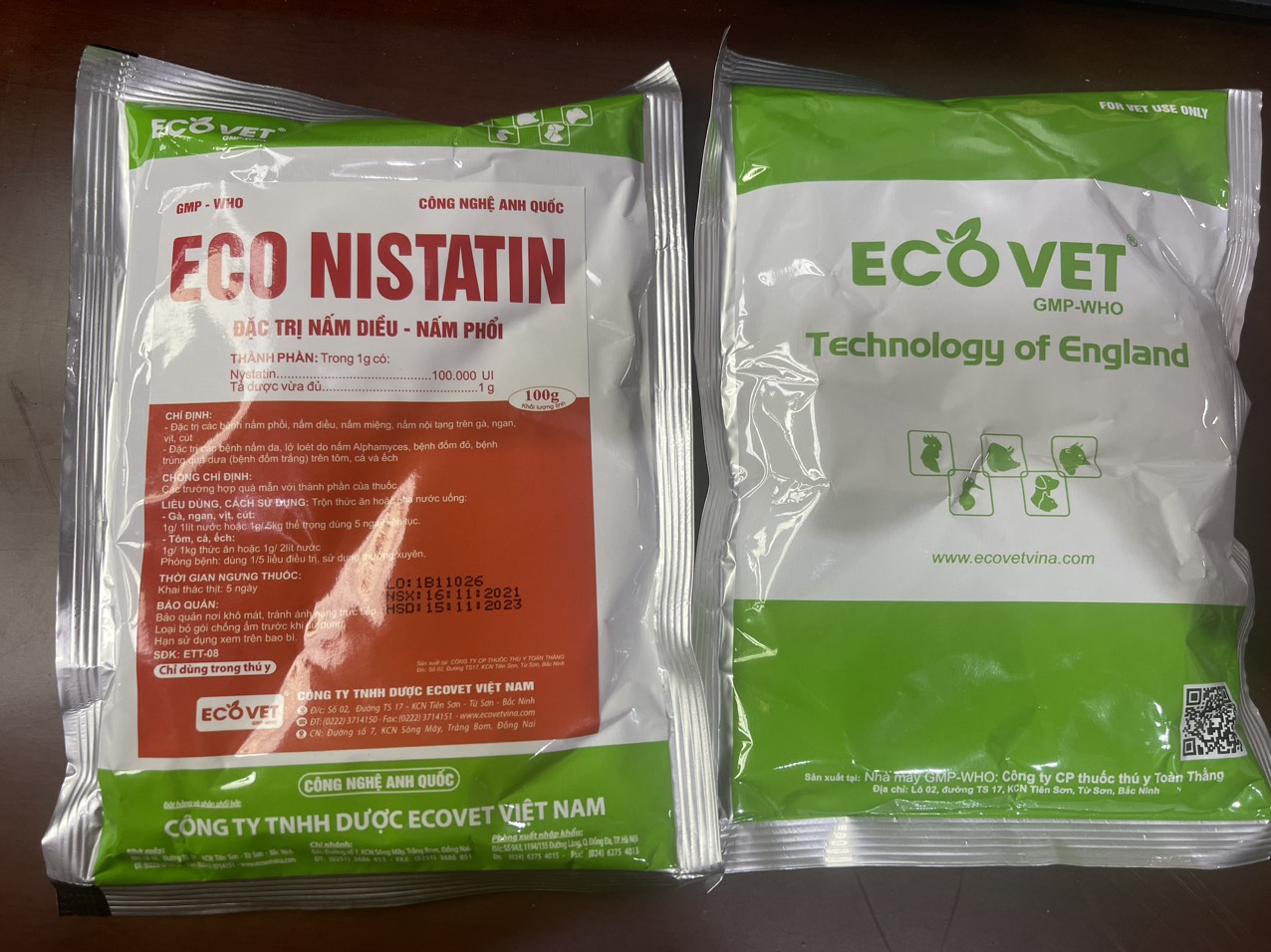 Nấm Eco NISTATIN Ecovet, nâm diều, nấm phổi và nấm ngoài da, miệng, nội tạng trên thú nuôi. Đốm đỏ, lở loét... trê thủy sản.