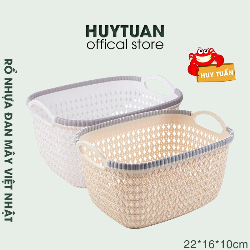 Rổ nhựa thiết kế kiểu dáng mây tre đan có quai cầm màu pastel, đồ dùng đựng đồ, rổ giá nhựa, đồ dùng đựng đồ nhà bếp bền thẩm mỹ, Huy Tuấn
