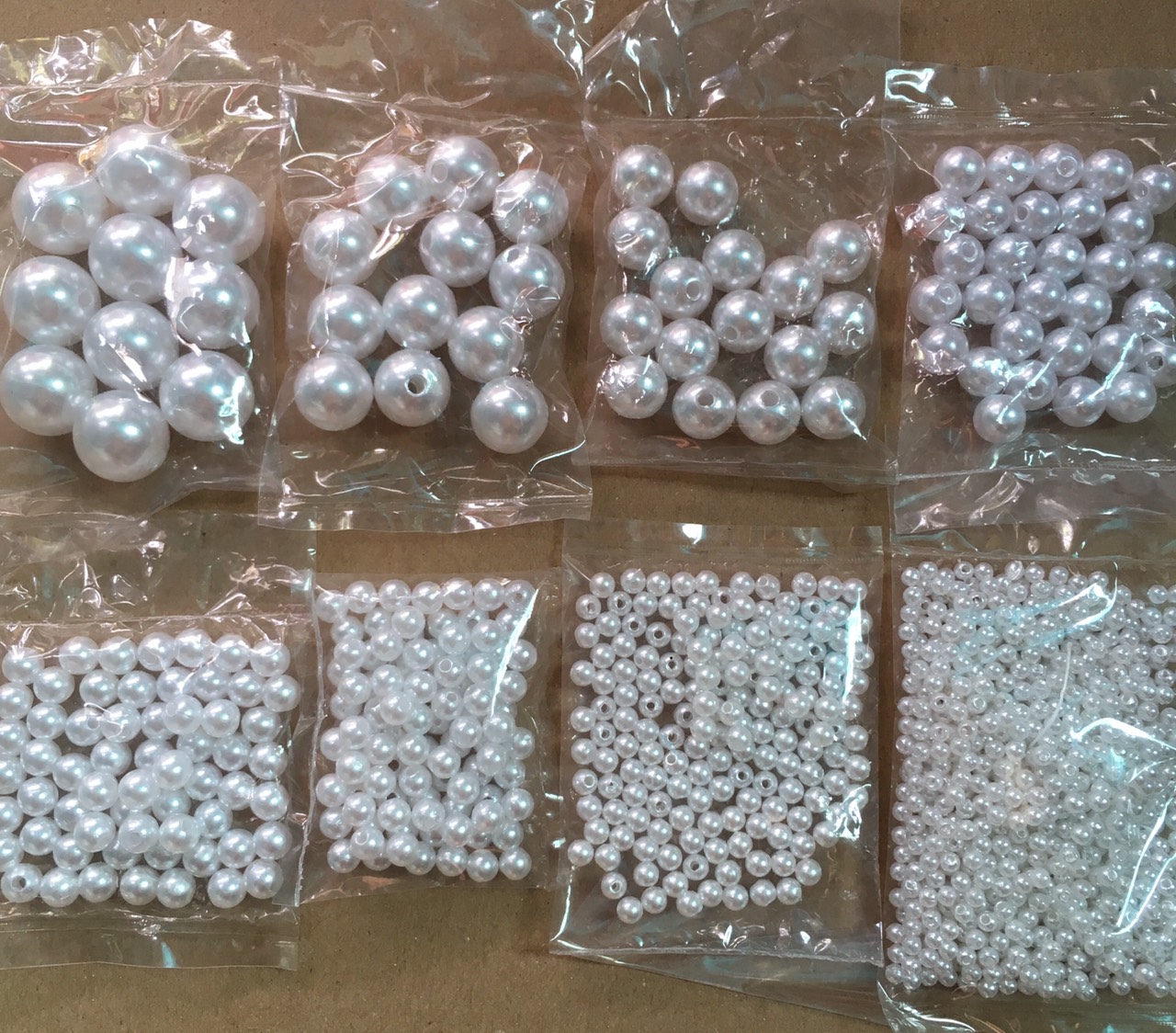 🌿Cườm nhựa ngọc trai loại tốt size 3-14mm có lỗ đính áo dài làm vòng tay