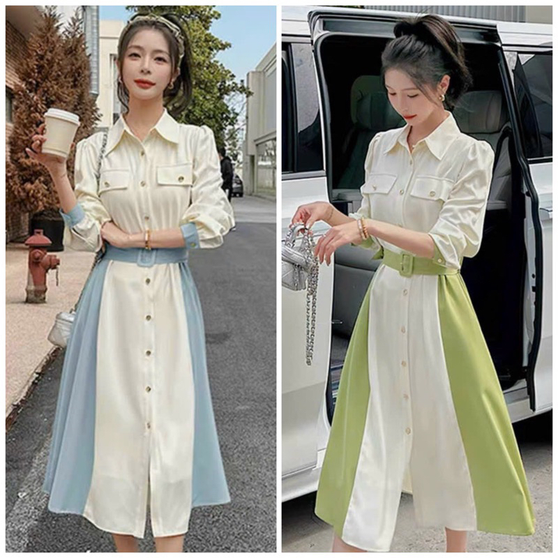 Đầm sơ mi tay dài kèm belt 6 màu