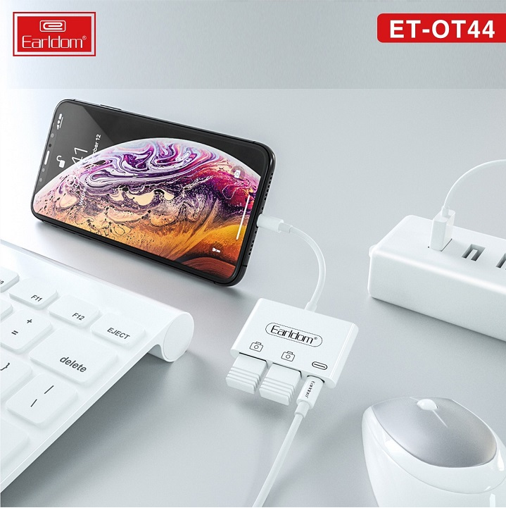 Cáp OTG Lightning sang 2 cổng USB và 1 cổng Lightning cho iPhone, iPad Earldom OT-44