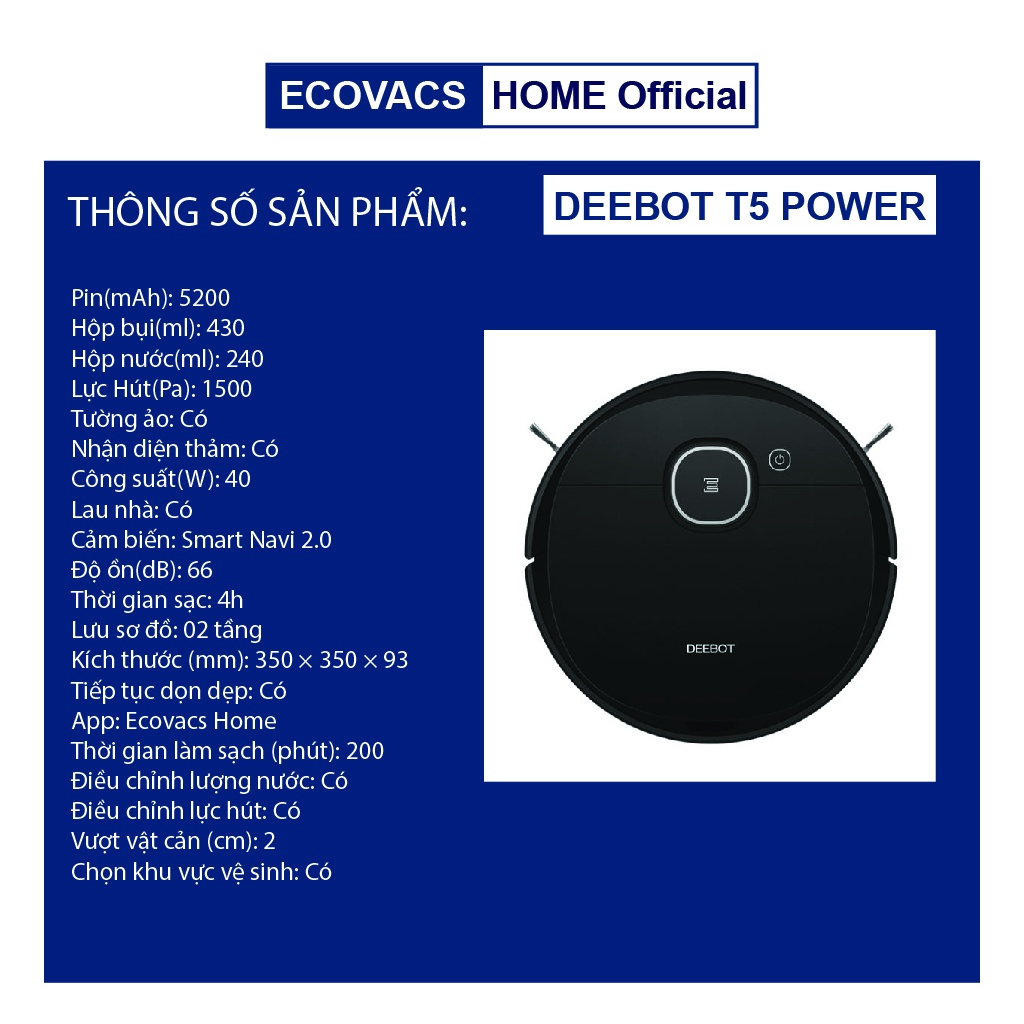 ✅( HÀNG TRƯNG BÀY 98%)  Robot hút bụi ECOVACS DEEBOT T5 POWER (DX93)  Ecovacs