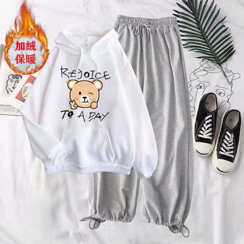 SÉT ÁO HOODIE CHÚ GẤU VÀNG ENJOY SIÊU ĐÁNG YÊU KÈM QUẦN BOM CHUN GẤU