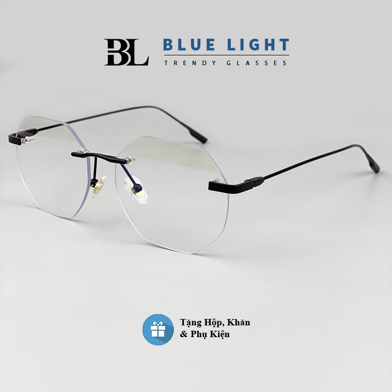 Gọng Kính Cận Kính Giả Cận Nam Nữ Chống Ánh Sáng Xanh Gọng Khoan Không Viền Mắt Lục Giác Hàn Quốc - BLUE LIGHT