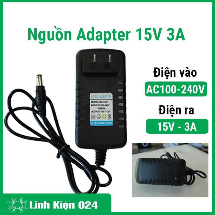 Nguồn adapter 15v 3a đầu jack dc 5.5x2.1mm nguồn kết nối loa vi tính