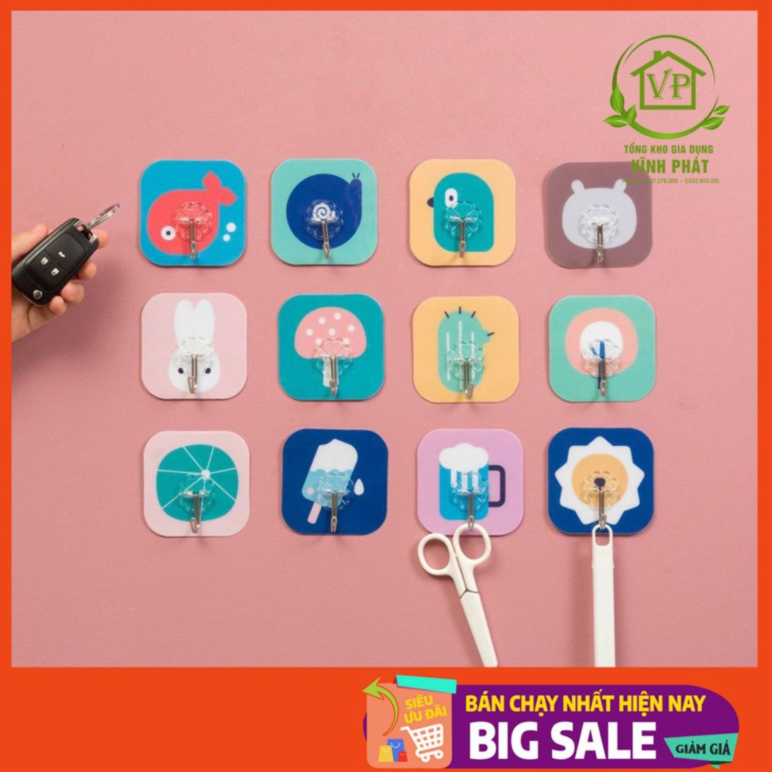 Móc dán tường 3d siêu dính siêu chịu lực in hình dễ thương
