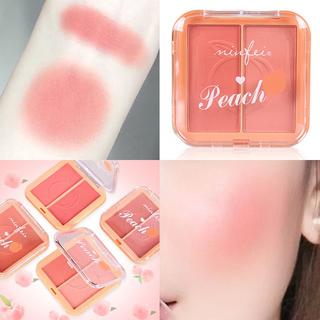 Phấn Má Hồng 2 Ngăn Minfei Peach Hàng Nội Địa Trung Điểm cộng đầu tiên cho em này là chất phấn siêu mịn lên da rất tự nhiên, độ bám cực bền.Mặt phấn còn có hình Trái đào siêu cute cho các nàng