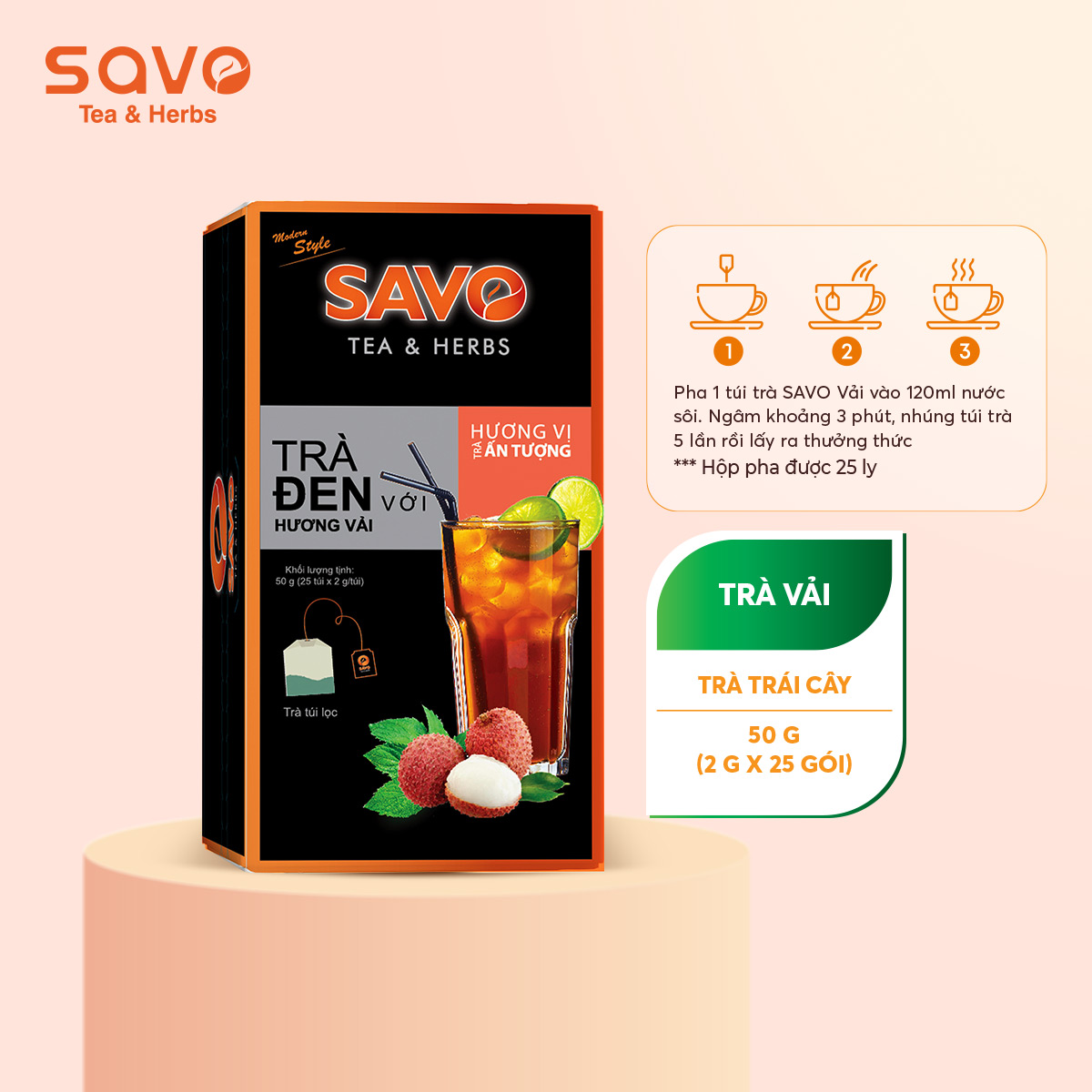 [HCM]Trà SAVO Vải (Lychee Tea) - Hộp 25 Gói x 2g