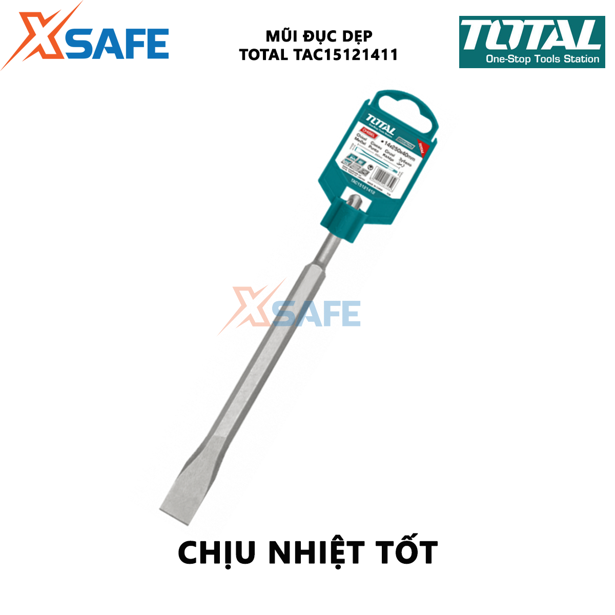 Mũi đục dẹp TOTAL TAC15121411 | mũi đục quy cách 14x 50x20mm đục, khoét các bề mặt cứng khác nhau như tường, bê tông