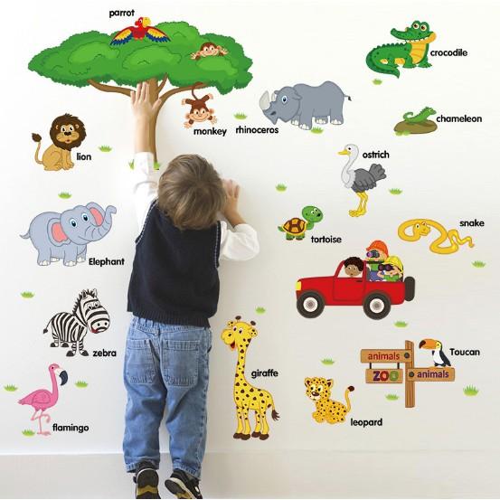 Decal Dán Tường Bé Đi Thăm Vườn Thú trang trí phòng cho bé