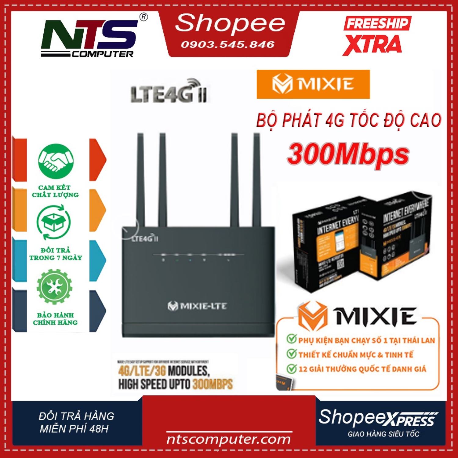 BỘ PHÁT 3G/4G WIFI MIXIE-LTE 4G II 4 CỔNG LAN - 4 ANTENA WIFI