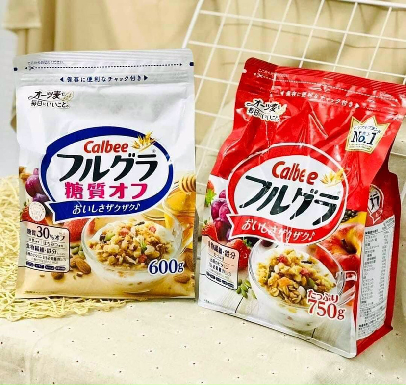 Ngũ cốc trái cây calbee nhật bản,ngũ cốc calbee ăn kiêng giảm cân,mix hoa quả trái cây sữa chua dùng ăn sáng