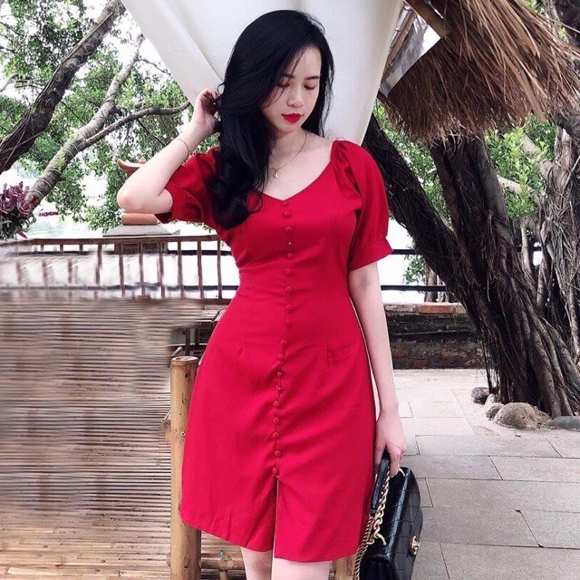 Đầm xòe ngắn cổ V