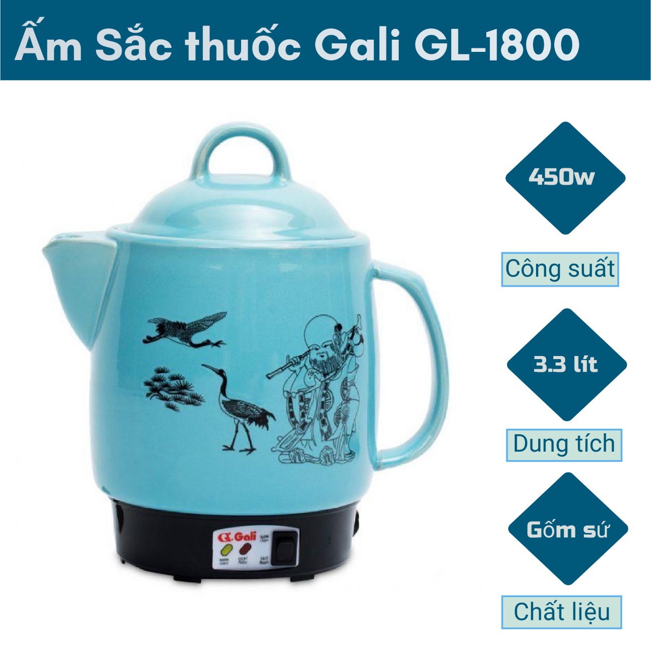 Ấm sắc thuốc Gali GL-1800 3.3 lít