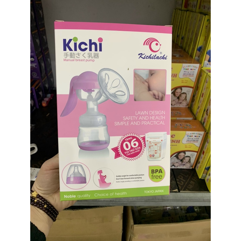 Máy hút sữa bằng tay, hút sữa cầm tay Kichi tặng kèm túi trữ sữa hiệu quả