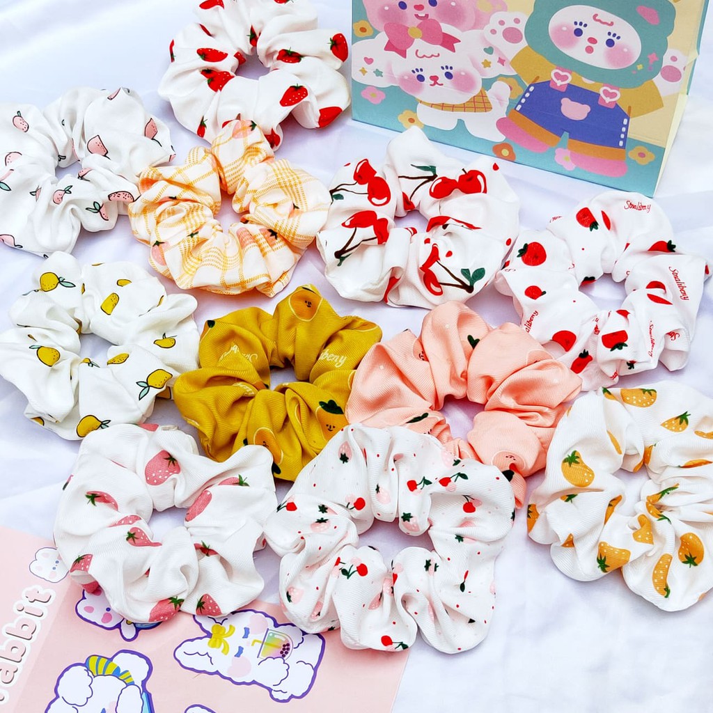 Dây buộc tóc, cột tóc scrunchies hình hoa quả dễ thương