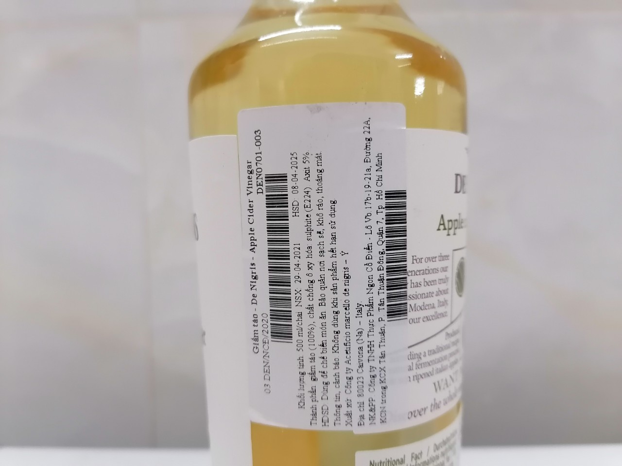 [500ml] GIẤM TÁO [Italia] DE NIGRIS Apple Cider Vinegar (cff-hk)
