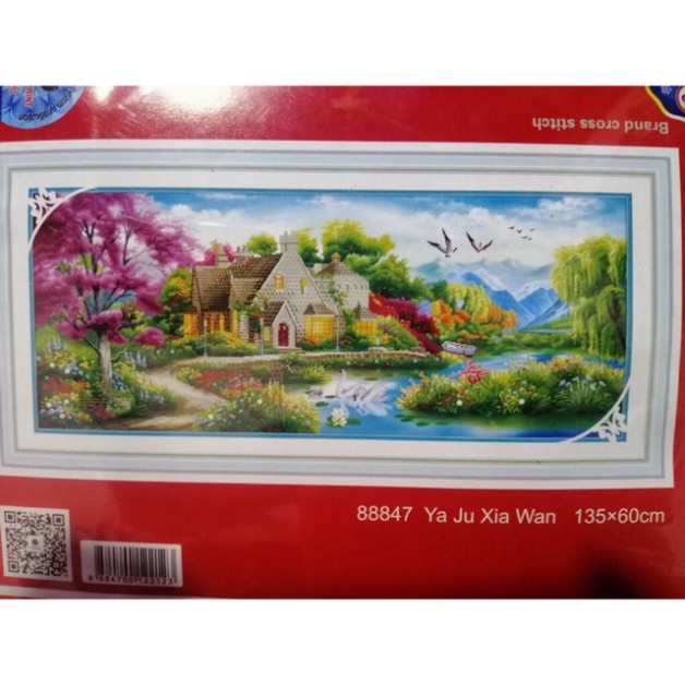 Tranh thêu chữ thập phong cảnh mùa xuân 88847 - kích thước 135 * 60