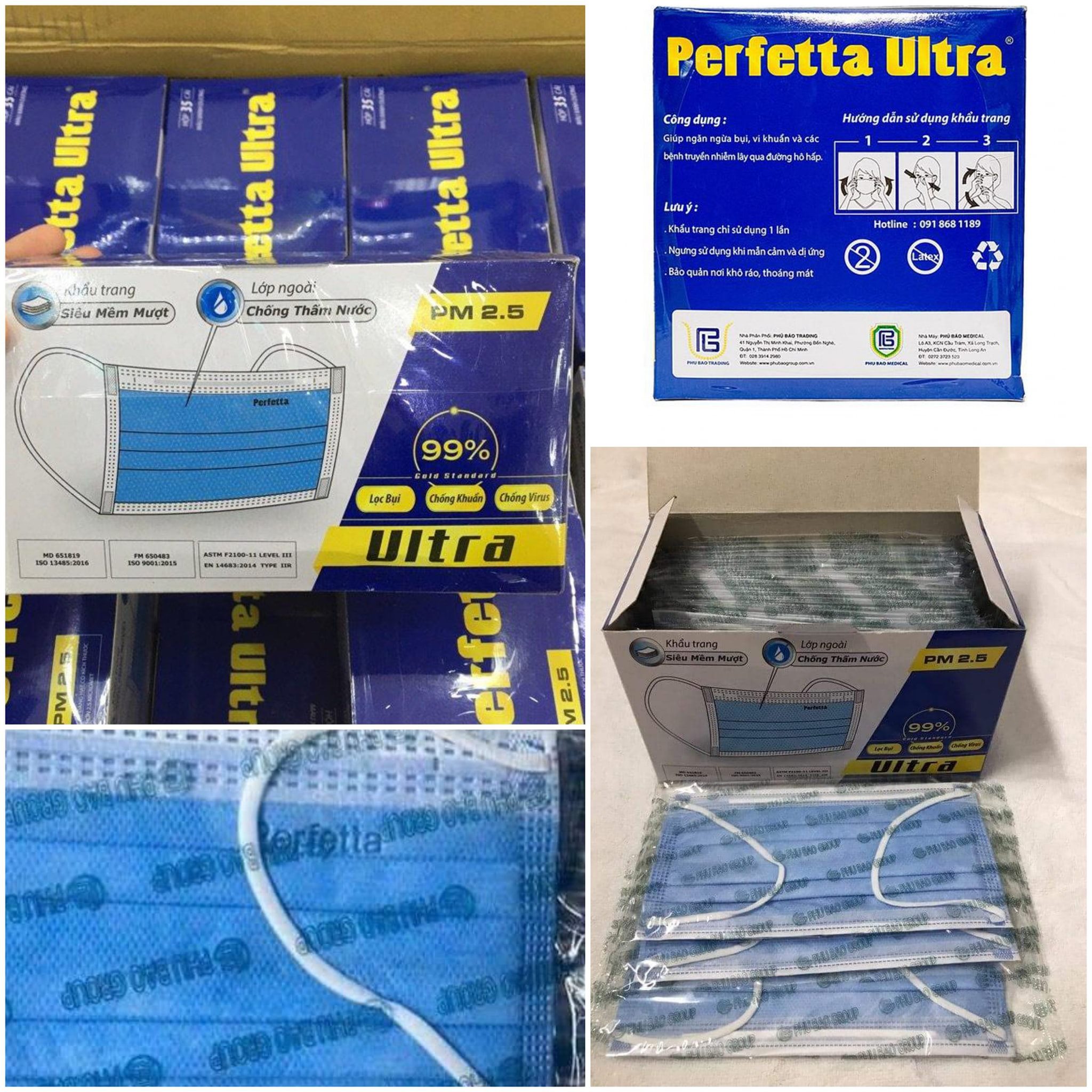 [HCM]Khẩu trang y tế 4 lớp Perfetta Ultra Xanh (35 CÁI /Hộp)