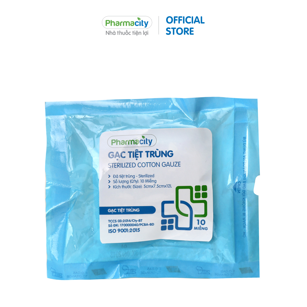 Gạc tiệt trùng Pharmacity 5 x 7.5cm (10 miếng/gói)