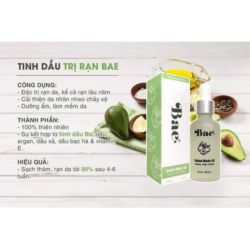 BAE Stretch Marks Oil -Tinh dầu serum giảm rạn da cho bà bầu trước và sau sinh , rạn trắng, rạn đùi, mông , nứt nẻ với thành phần thiên