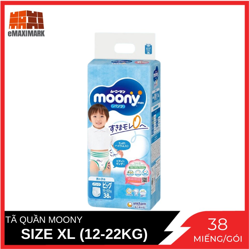 Tã quần moony cao cấp bé trai size xl gói 38 miếng