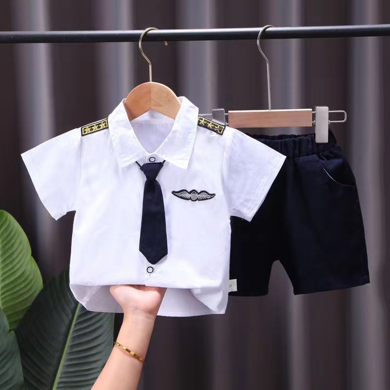 Set Đồ 2 Món Thời Trang Cho Bé Trai Thời trang cà vạt áo sơ mi