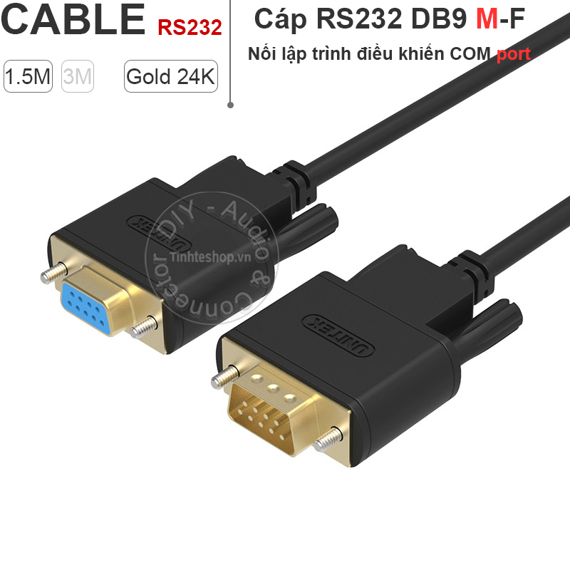 RS232 DB9 cable Male - Female gold 24K plated 1.5 meters UNITEK Y-C706ABK