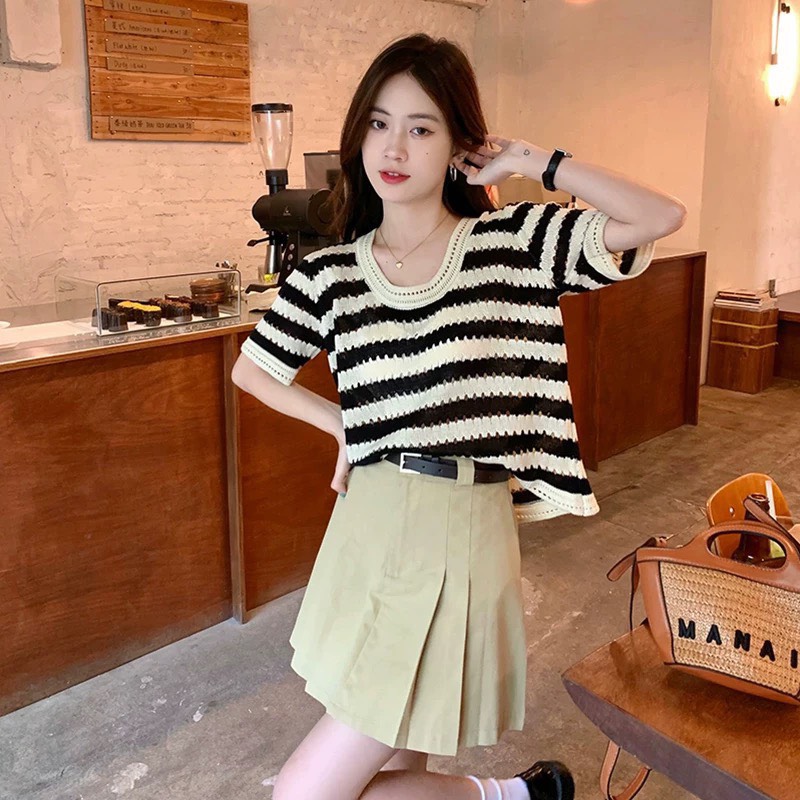 Áo tanktop len dệt kim kẻ sọc cá tính thời trang hàn quốc loại 1