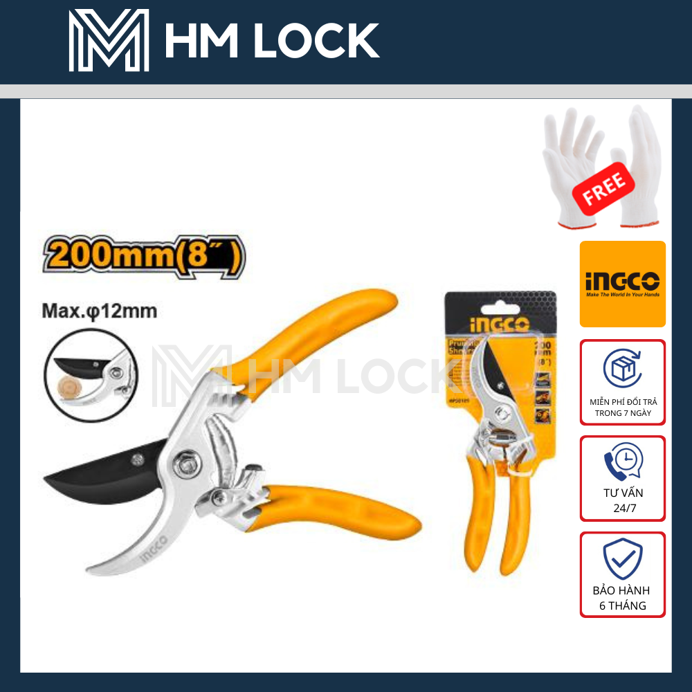 Kéo cắt cành ingco 8"/200mm - hàng chính hãng - hps0109 - hm lock