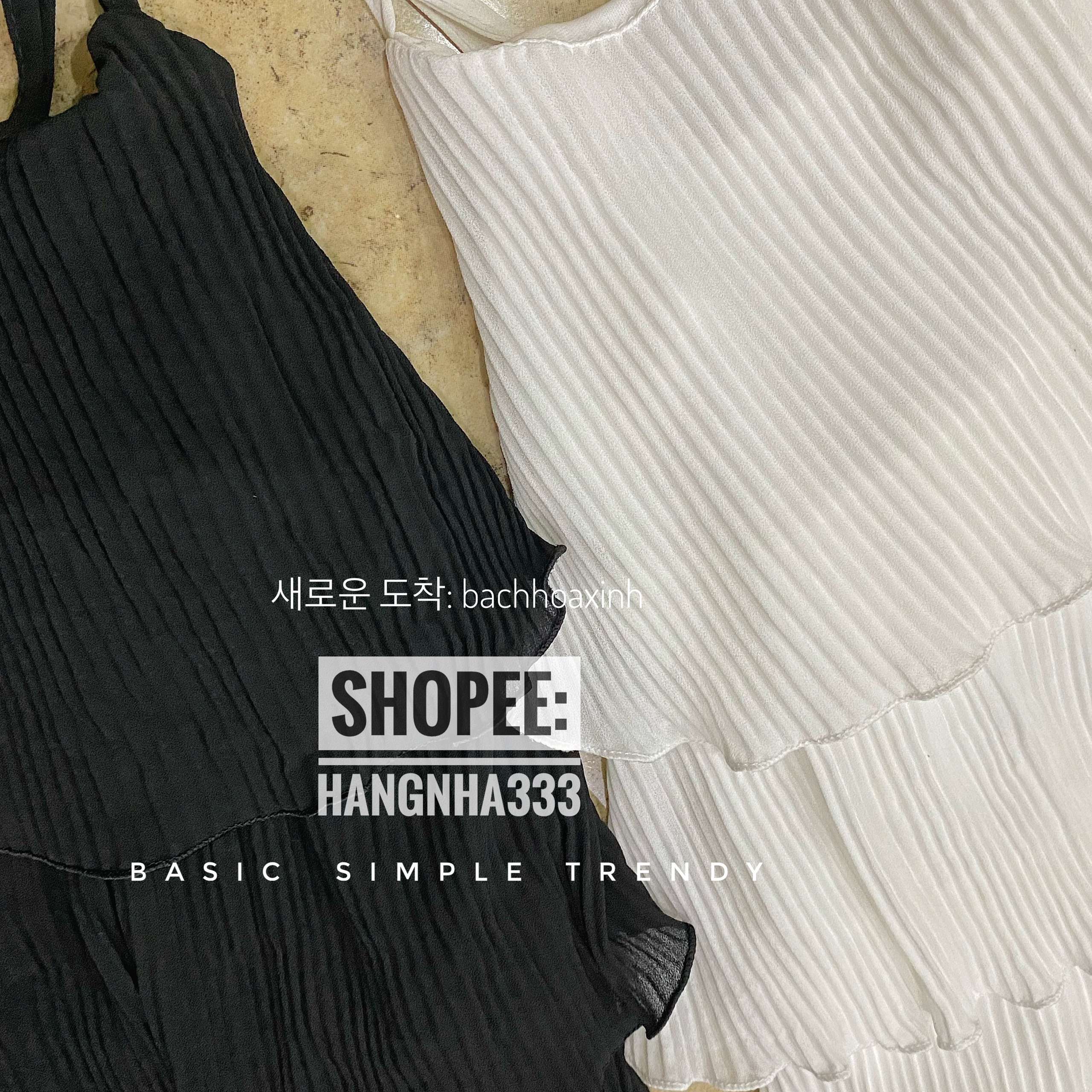 Đầm 2 dây dập ly xếp tầng basic Ulzzang trendy