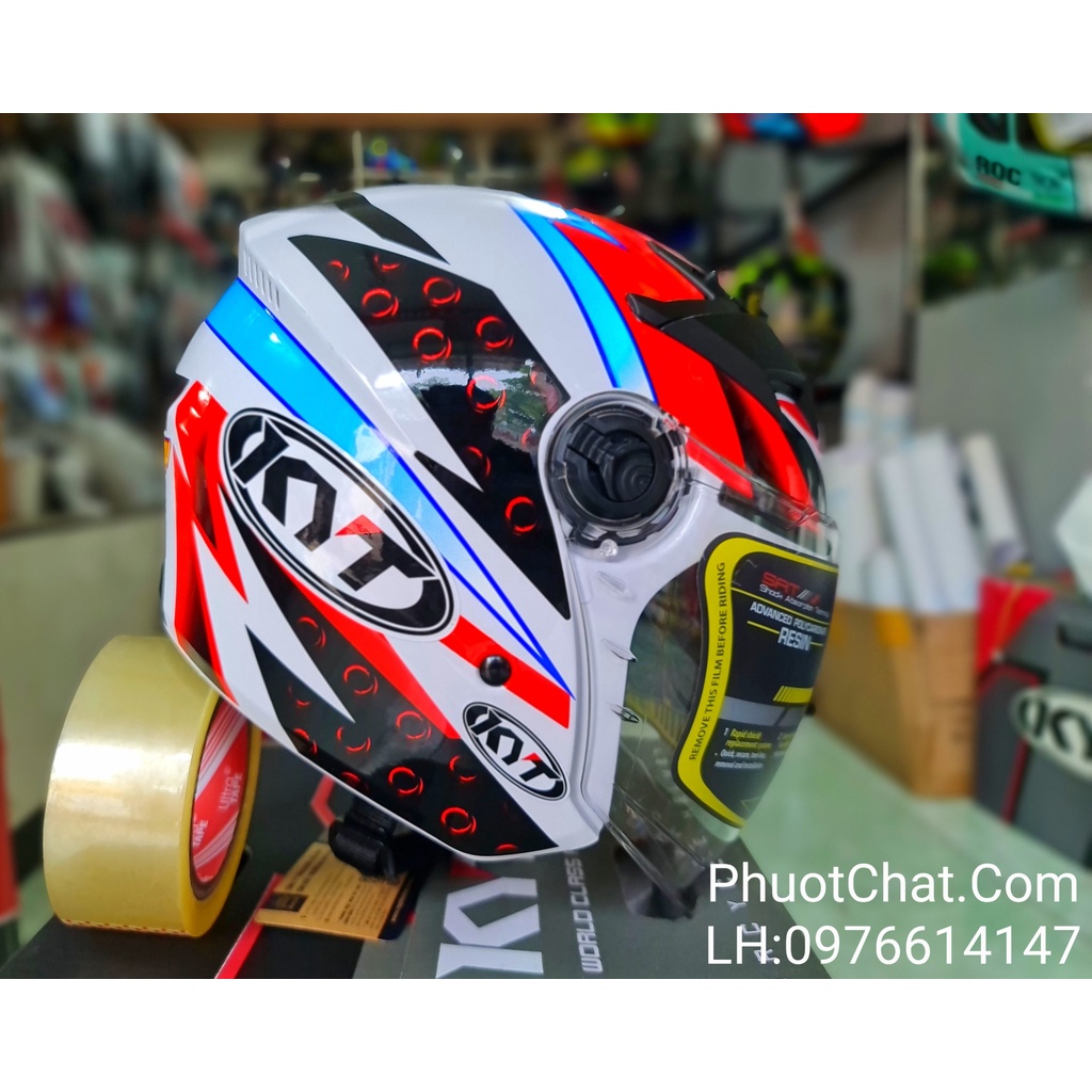 Combo Nón bảo hiểm 3/4 2 kính M268 dán tem logo KYT