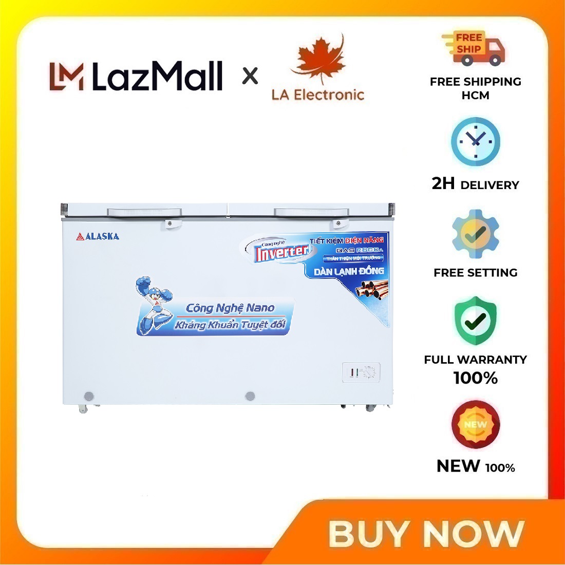 Tủ đông Alaska Inverter 312 lít BCD 5068CI - Miễn phí vận chuyển HCM - Bánh xe Giỏ đựng đồ Inverter tiết kiệm điện Khoá cửa tủ Lỗ thoát nước Nút điều chỉnh nhiệt độ bên ngoài tủ