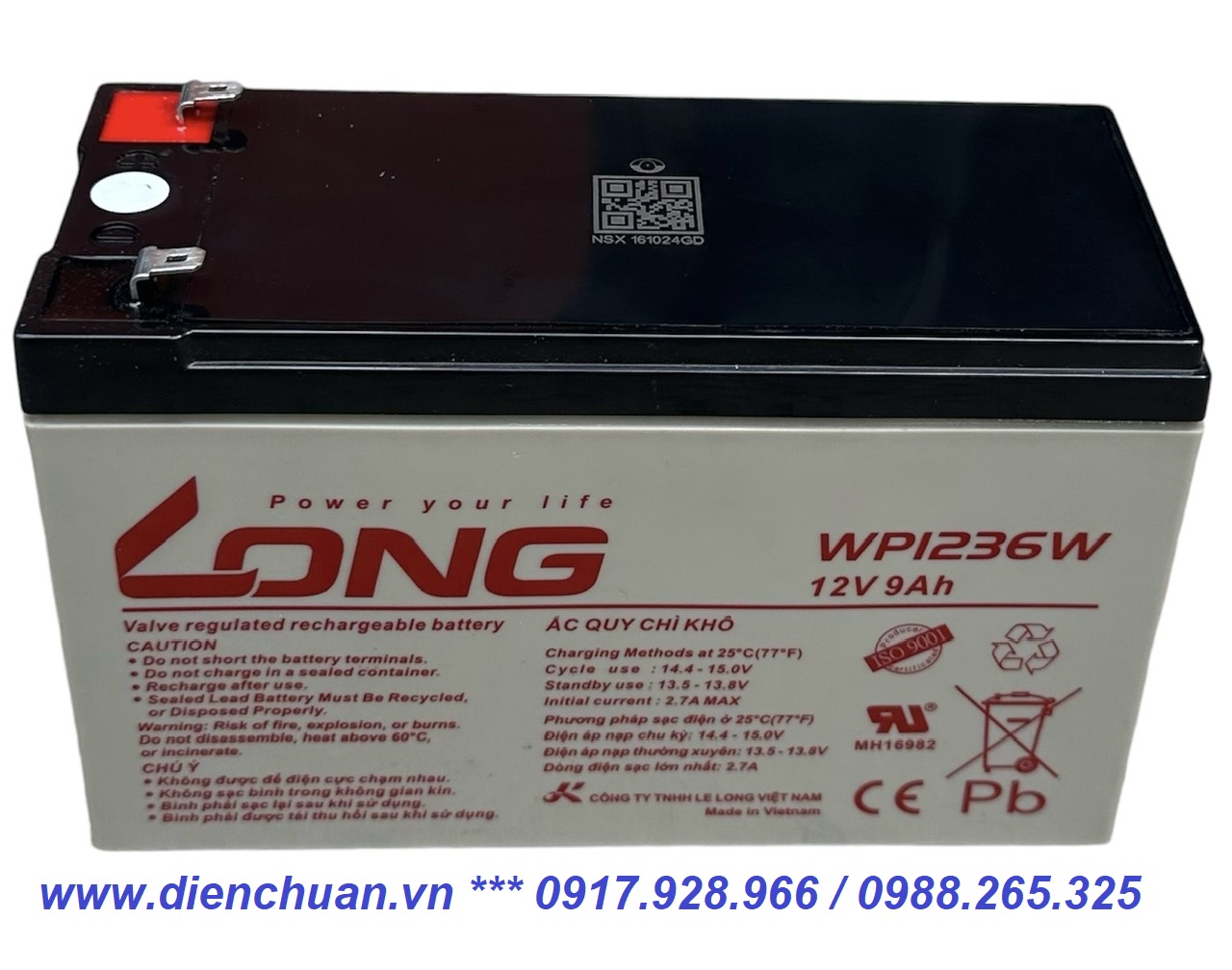Ắc quy Long WP9-12SHR ( 12V-9Ah ) - Ắc quy Long 9A dùng cho UPS, lưu điện cửa cuốn, loa kéo