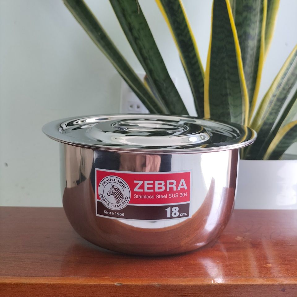 Thố inox có nắp zebra 170018-18cm 1 đáy loại dày, inox 304 thái lan nấu được bếp từ