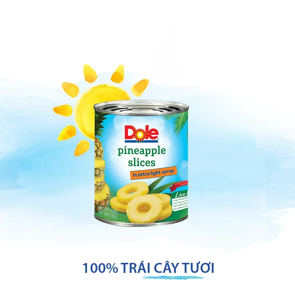 [MUA 2 GIẢM 9%][VOUCHER 50K ĐƠN 209K]Dứa Tươi Nguyên Lát Dole (822g)