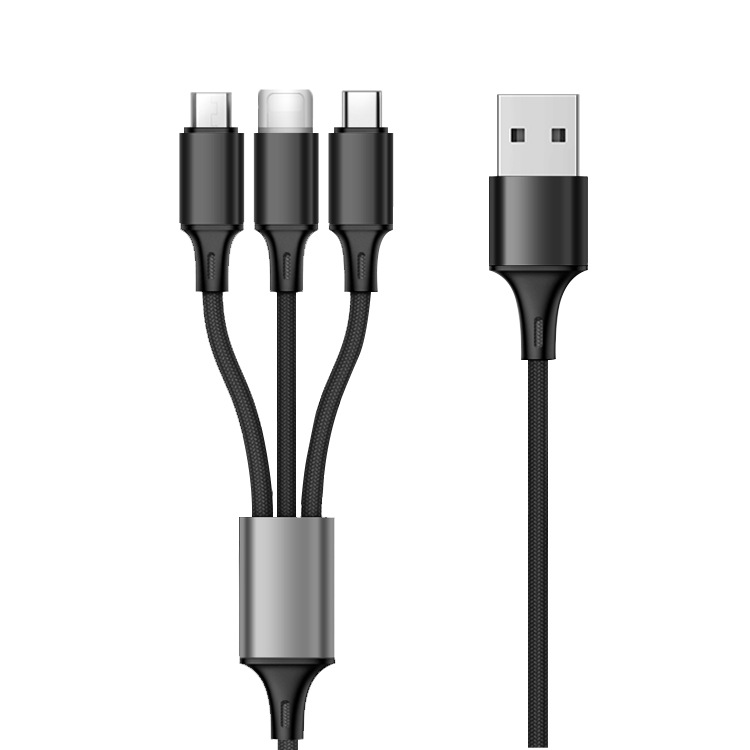 Cáp Sạc 3 Đầu Dây Dù - Sạc Cùng Lúc 3 Chân Type-C iPhone Android