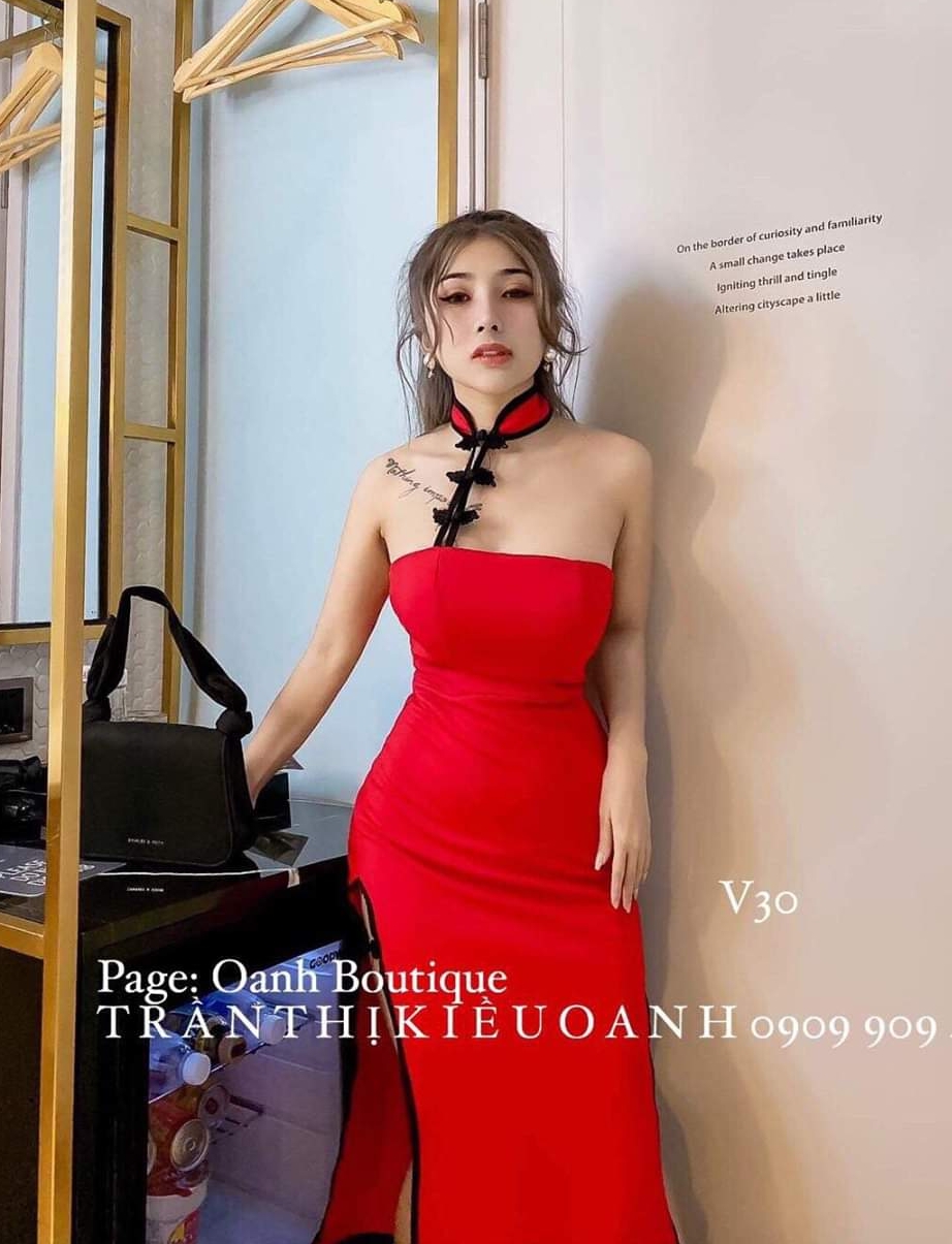 Đầm sườn xám cổ cách tân viền