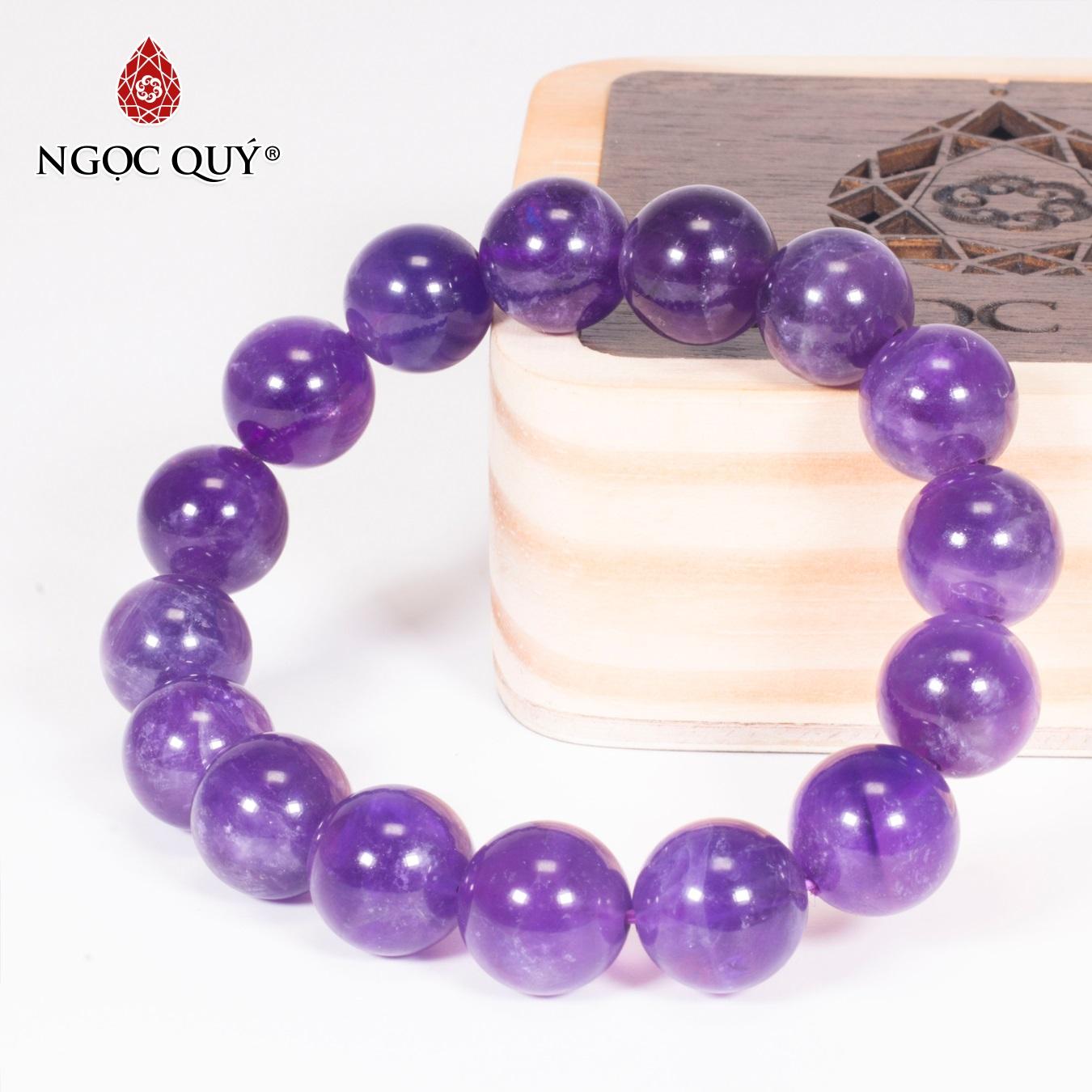 Vòng tay đá thạch anh tím 12mm mệnh hỏa,thổ (màu tím nhạt) - Ngọc Quý Gemstones