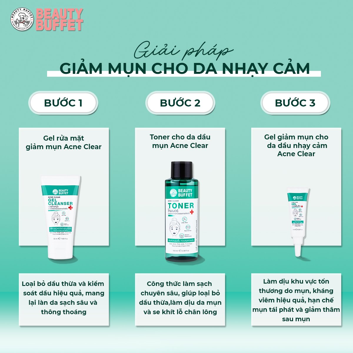 Toner dành cho da dầu mụn Beauty Buffet Acne Clear 100ml